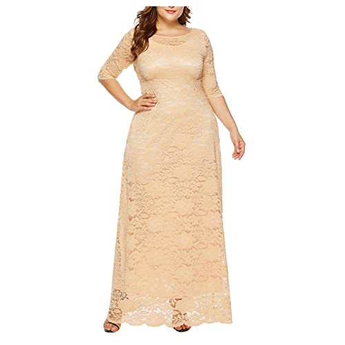 ZRYAZQ Abendkleider Elegant Für Hochzeit Große Größen Hochzeitsgast Kleid Damen Lang Spitze 3/4 Ärmel Cocktailkleid Damen Für Mollige Maxi Silvester Kleid Festlich Ballkleid Übergröße mit Taschen von ZRYAZQ