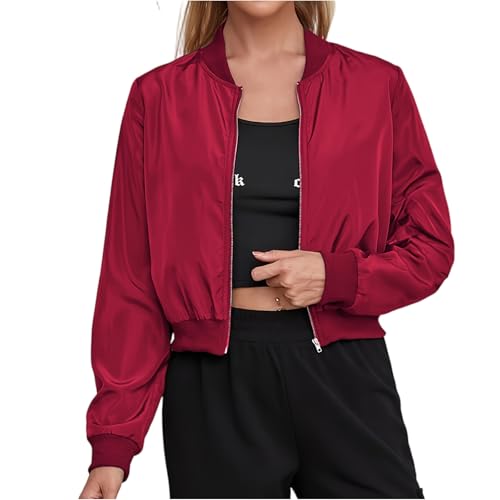 ZRYAZQ Bomberjacke Damen Kurz Blouson Jacke Casual Crop Herbstjacke Damen Elegant Einfarbig Pilotenjacke mit Reissverschluss Jacken Frühling Fliegerjacke Bauchfrei Übergangsjacke Leicht Bikerjacke von ZRYAZQ