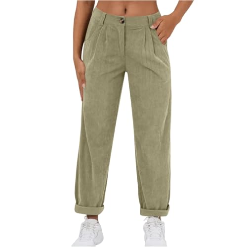 ZRYAZQ Cordhose Damen Gerades Bein Lang Cord Hosen Damen High Waist Baggy Hose mit Knopfleiste Elegant Damenhosen Elastisch Bund mit Taschen Marlenehose Kuschelige Freizeithose Frauen Einfarbig von ZRYAZQ