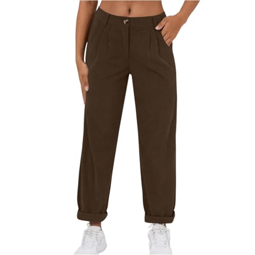 ZRYAZQ Cordhose Damen Gerades Bein Lang Cord Hosen Damen High Waist Baggy Hose mit Knopfleiste Elegant Damenhosen Elastisch Bund mit Taschen Marlenehose Kuschelige Freizeithose Frauen Einfarbig von ZRYAZQ