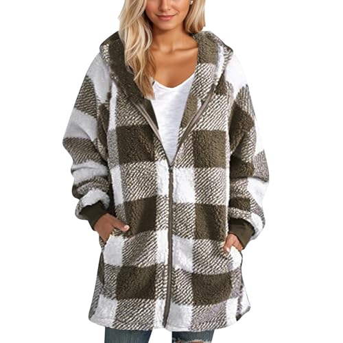 ZRYAZQ Damen Fleecejacke Lang Kariert Teddyjacke Damen mit Kapuze Oversize Plüschmantel Warm Reissverschluss Teddy Mantel Damen Winter Warme Winterjacke Flauschig Lange Wintermantel Fleece Jacke ZRYAZQ Damen Fleecejacke Lang Kariert Teddyjacke Damen mit Kapuze Oversize Plüschmantel Warm Reissverschluss Teddy Mantel Damen Winter Warme Winterjacke Flauschig Lange Wintermantel Fleece Jacke von ZRYAZQ