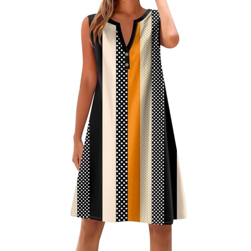 ZRYAZQ Damen Kleider Sommer Ärmellos Boho Lang Sommerkleid Damen Midi V Ausschnitt mit Knopfleiste Sommerkleider Leicht Und Luftig Leinenkleid Sommer Elegant Boho Kleid Frauen Locker Blumen Midikleid von ZRYAZQ