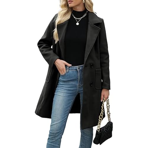 ZRYAZQ Damen Mantel Lang Elegant Wintermantel Damen Warm Wollmantel Winter Zweireihiger Trenchcoat Revers Lange Winterjacke Warme Mäntel mit Taschen Windjacke Übergangsmantel Klassisch Outwear von ZRYAZQ