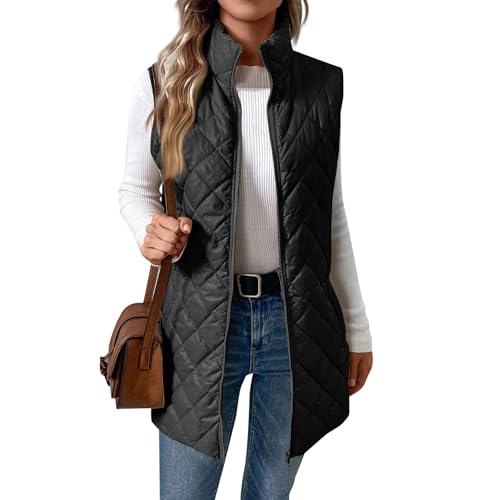 ZRYAZQ Damen Steppweste Lang Leicht mit Reissverschluss Weste Damen Elegant Ärmellos Puffer Weste Stehkragen Steppweste Mittellang Einfarbig Westen Übergang Daunenwesten Frauen Winter mit Taschen ZRYAZQ Damen Steppweste Lang Leicht mit Reissverschluss Weste Damen Elegant Ärmellos Puffer Weste Stehkragen Steppweste Mittellang Einfarbig Westen Übergang Daunenwesten Frauen Winter mit Taschen von ZRYAZQ