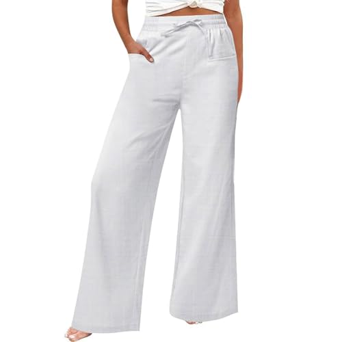 ZRYAZQ Damen Stoffhose Sommer Lang High Waist Palazzo Hose Damen Sommer Baumwolle Leinen Sommerhose Leicht Weites Bein Hosen Elegant Mit Drawstring Gürtel Sommerhosen Frauen Leicht Und Luftig von ZRYAZQ