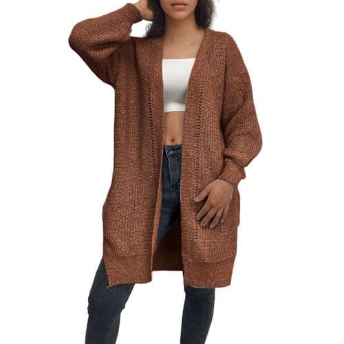 ZRYAZQ Damen Strickjacke Lang Grobstrick Strickjacken Elegant Langarm Winter Mantel Mittellang mit Schlitz Strickmantel Dicke Warme Wintermantel Longstrickjacke mit Schalkragen Cardigan mit Taschen von ZRYAZQ