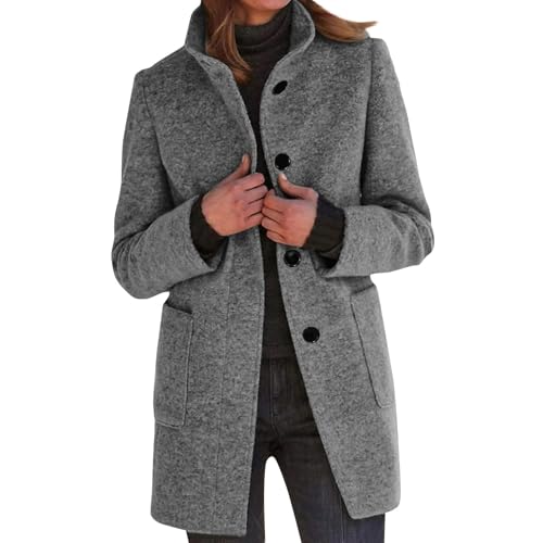 ZRYAZQ Damen Trenchcoat Lang Wollmantel Damen Winter Warm Mantel Damen Elegant Stehkragen Wintermantel Einfarbig Winterjacke mit Taschen Jacke Revers Dufflecoat mit Knöpfen Damenjacke Urlaub Reisen von ZRYAZQ