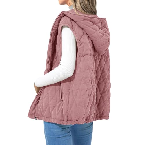 ZRYAZQ Damen Weste Winter mit Kapuze Steppweste Damen Leicht Westen mit Reissverschluss und Taschen Pufferweste Leichte Ärmellos Daunenweste Hell Winterjacke Warm Übergangsjacke Elegant Steppmantel von ZRYAZQ