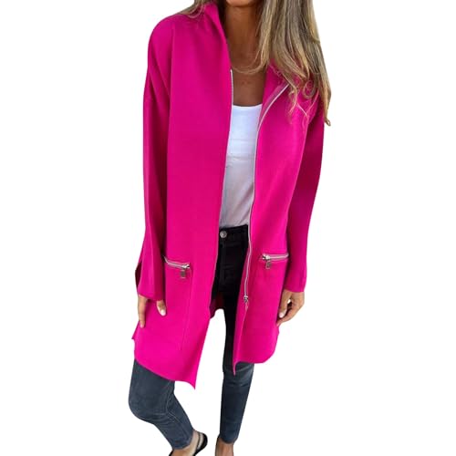 ZRYAZQ Damen Wintermantel Lang mit Reissverschluss Wollmantel Damen Winter mit Kapuze Übergangsjacke Damen Elegant Trenchcoat mit Taschen Winterjacke mit Reißverschlußtaschen Windmantel Outwear von ZRYAZQ
