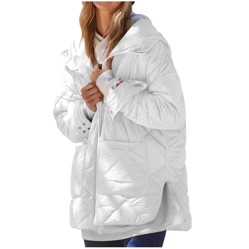 ZRYAZQ Daunenjacke Damen Leicht mit Kapuze Daunenmantel Winter Warm Wintermantel Lang Daunenjacken Reissverschluss Puffer Jacke Damen Kapuze Locker Winterjacke Dicke Mantel Daunen Frauen mit Taschen von ZRYAZQ