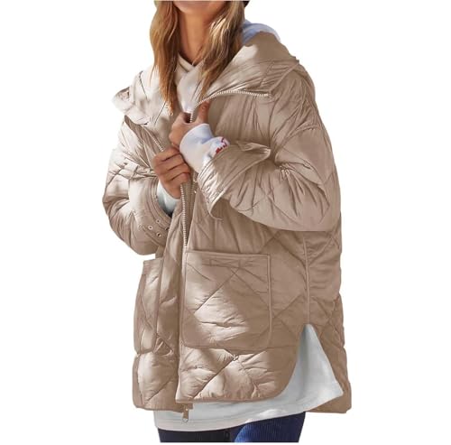 ZRYAZQ Daunenjacke Damen Leicht mit Kapuze Daunenmantel Winter Warm Wintermantel Lang Daunenjacken Reissverschluss Puffer Jacke Damen Kapuze Locker Winterjacke Dicke Mantel Daunen Frauen mit Taschen von ZRYAZQ