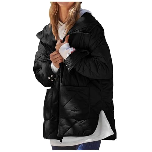 ZRYAZQ Daunenjacke Damen Leicht mit Kapuze Daunenmantel Winter Warm Wintermantel Lang Daunenjacken Reissverschluss Puffer Jacke Damen Kapuze Locker Winterjacke Dicke Mantel Daunen Frauen mit Taschen von ZRYAZQ