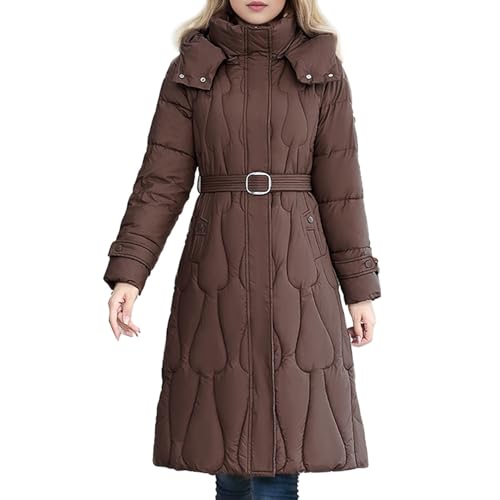 ZRYAZQ Daunenmantel Damen Lang Leicht mit Gürtel Steppmantel Winter Lange mit Kapuze Daunenjacke Dicke Elegant Langer Wintermantel Damen Warm Puffer Jacke Oversize Warme Daunenjacken mit Taschen von ZRYAZQ