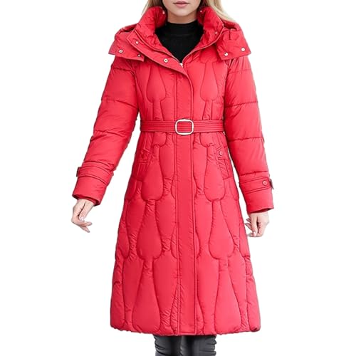 ZRYAZQ Daunenmantel Damen Lang Leicht mit Gürtel Steppmantel Winter Lange mit Kapuze Daunenjacke Dicke Elegant Langer Wintermantel Damen Warm Puffer Jacke Oversize Warme Daunenjacken mit Taschen von ZRYAZQ
