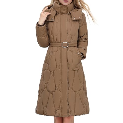 ZRYAZQ Daunenmantel Damen Lang Leicht mit Gürtel Steppmantel Winter Lange mit Kapuze Daunenjacke Dicke Elegant Langer Wintermantel Damen Warm Puffer Jacke Oversize Warme Daunenjacken mit Taschen von ZRYAZQ