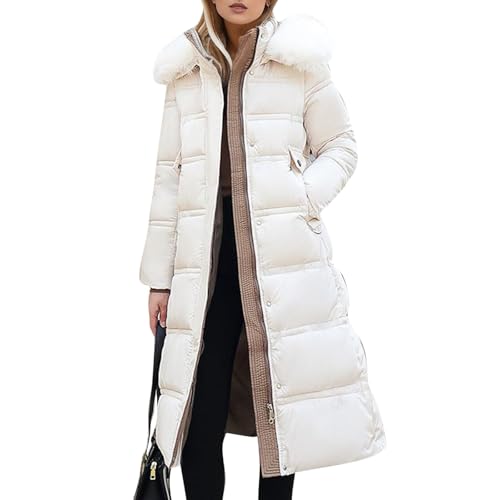 ZRYAZQ Daunenmantel Damen Lang Leicht mit Kapuze Langer Wintermantel Damen Warm mit Gürtel Steppmantel Damen Winter Dicke mit Fellkapuze Lange Puffer Jacke Warme mit Taschen Daunenjacken Elegant von ZRYAZQ