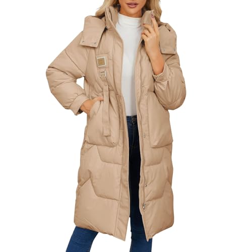 ZRYAZQ Daunenmantel Damen Lang Winter Dicke Wintermantel Damen Warm mit Kapuze Daunenjacke Damen Leicht Puffer Jacke Damen Rollkragen Lange Steppmantel Leichte Warme Winterjacke mit Taschen Mantel von ZRYAZQ