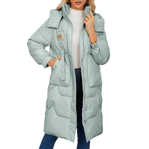 ZRYAZQ Daunenmantel Damen Lang Winter Dicke Wintermantel Damen Warm mit Kapuze Daunenjacke Damen Leicht Puffer Jacke Damen Rollkragen Lange Steppmantel Leichte Warme Winterjacke mit Taschen Mantel von ZRYAZQ