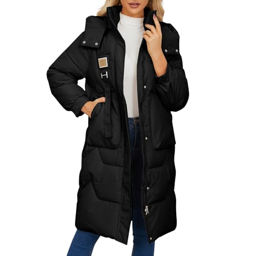 ZRYAZQ Daunenmantel Damen Lang Winter Dicke Wintermantel Damen Warm mit Kapuze Daunenjacke Damen Leicht Puffer Jacke Damen Rollkragen Lange Steppmantel Leichte Warme Winterjacke mit Taschen Mantel von ZRYAZQ