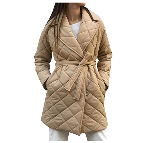 ZRYAZQ Daunenmantel Damen Lang Winter Wintermantel Damen Warm mit Gürtel Lange Daunenjacke Leicht Steppjacke Revers Mantel Winter Warme Winterjacke Puffer Jacke Winter mit Taschen Leichte Steppmantel von ZRYAZQ