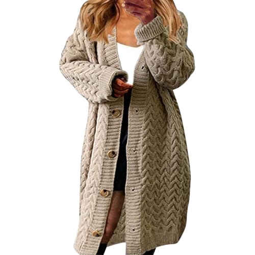 ZRYAZQ Dicke Strickjacke Damen Warm Lang Strickjacken für Damen Winter mit Knöpfen Strickmantel Grobstrick Warme Wintermantel Lange Cardigan Elegant V Ausschnitt Longstrickjacke mit Zopfmuster von ZRYAZQ