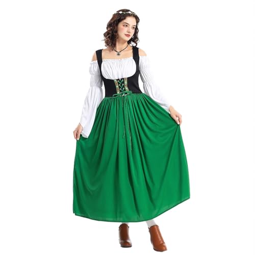 ZRYAZQ Dirndl Damen Lang mit Bluse Oktoberfest Damen Outfit Dirndl-Komplettsets Maxi Trachtenkleid Elegant Langarm Oktoberfest Kleidung Frauen inkl. Dirndlbluse Dirndlkleid und Kopftuch Trachtenmode von ZRYAZQ