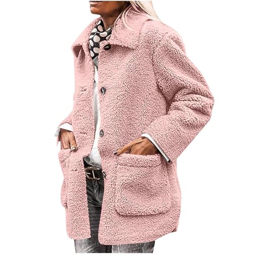 ZRYAZQ Fleecejacke Damen Teddyfleece Dicke Winterjacke Damen Warm Teddy Mantel Winter mit Knöpfen Fleecejacken Revers Warme Teddyjacke Flauschig Wintermantel Fleece mit Taschen Plüschmantel Casual von ZRYAZQ
