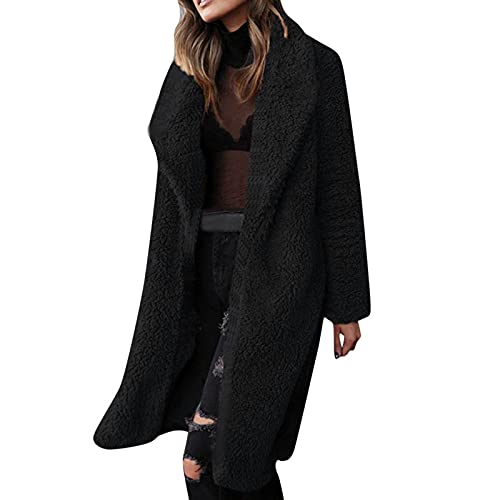 ZRYAZQ Fleecemantel Damen Lang Winter Dicke Fleecejacke Damen Warm Teddyfleece Kuscheljacke Damen Flauschig Warme Wintermantel Fleece Lange Revers Teddyjacke Plüsch Einfarbig Plüschmantel Teddy von ZRYAZQ