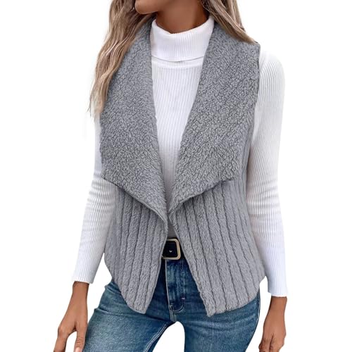ZRYAZQ Fleeceweste Damen Ärmellos Flauschig Elegant Teddy Weste Damen Kurz Einfarbig Warme Weste Teddyfleece Mantel Fleece mit Taschen Teddyjacke Winter Westen Plüsch Fleecejacke Teddy Plüschweste von ZRYAZQ