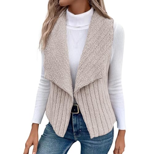 ZRYAZQ Fleeceweste Damen Ärmellos Flauschig Elegant Teddy Weste Damen Kurz Einfarbig Warme Weste Teddyfleece Mantel Fleece mit Taschen Teddyjacke Winter Westen Plüsch Fleecejacke Teddy Plüschweste von ZRYAZQ