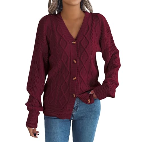 ZRYAZQ Grobstrickjacke Damen mit Knöpfen V Ausschnitt Strickjacke Damen Winter Grobstrick Cardigan Strick Langarm Strickjacken Damen Warm Zopfmuster Strickmantel Elegant Einfarbig Grobmaschig von ZRYAZQ