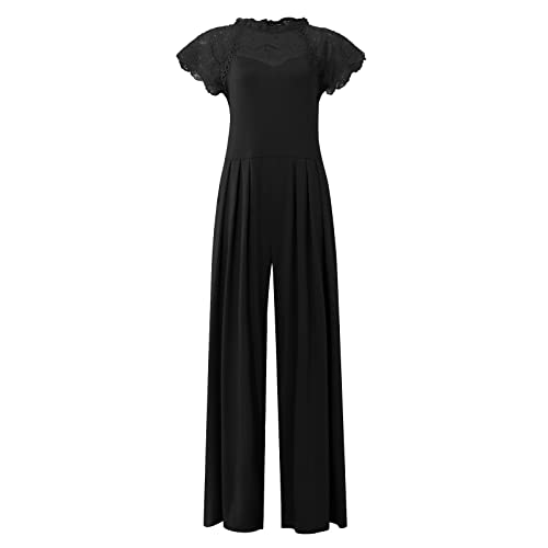 ZRYAZQ Jumpsuit Damen Elegant Festlich Mit Spitze Overall Damen Sommer Lang Hochzeit Jumpsuits Sommer Weites Bein Häkel Spitze Hosenanzug Festliche Ärmellos Playsuit Frauen Wide Leg Romper Tailliert von ZRYAZQ