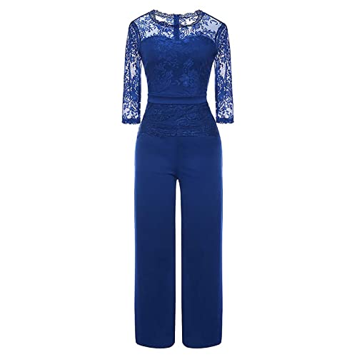 ZRYAZQ Jumpsuit Damen Elegant Festlich mit Spitze Overall Damen Sommer Lang Hochzeit Jumpsuits Sommer Weites Bein 3/4 Arm Playsuit Elegant Spitze Patchwork Romper Lang Hosenanzug Festlich Einteiler von ZRYAZQ