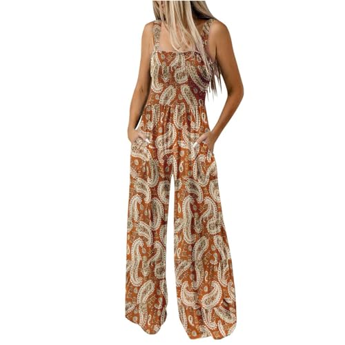 ZRYAZQ Jumpsuit Damen Sommer Lang Blumen Jumpsuits Für Damen Elegant Weites Bein Träger Overall Sommer Ärmellos Rückenfrei Plissee Romper Floral mit Tasche Hosenanzug Einteiler Frauen Lange Beine von ZRYAZQ
