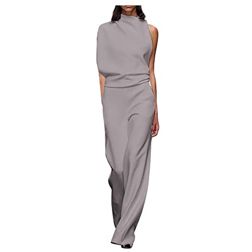 ZRYAZQ Jumpsuit Damen Sommer Lang Weites Bein Overall Damen Sommer Elegant Festlich One Shoulder Jumpsuits Leicht Cut Out Romper Lang Öffnung Hinten Playsuit Einfarbig Kuschelig Hosenanzug One Piece von ZRYAZQ