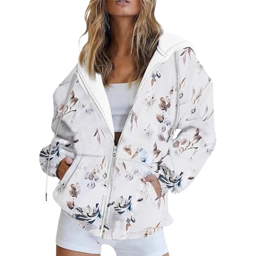 ZRYAZQ Kapuzenjacke Damen Langarm Kapuzenpullover mit Reisverschluss Sweatjacke Damen mit Kapuze Herbstjacke Damen Elegant Leicht Übergangsjacke mit Taschen Winterjacke Hoodie Mantel mit Aufdruck von ZRYAZQ