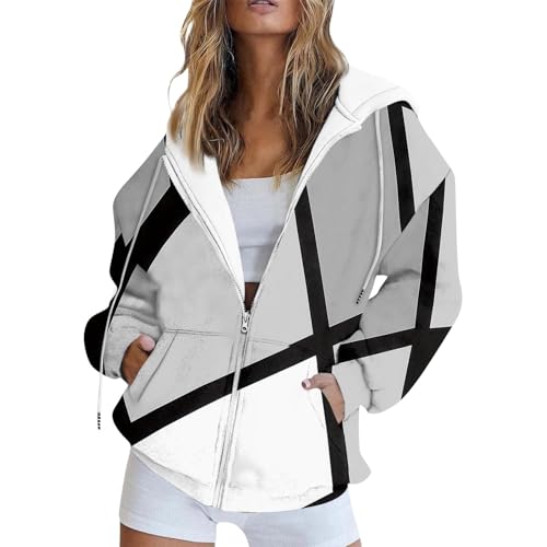 ZRYAZQ Kapuzenjacke Damen Langarm Kapuzenpullover mit Reisverschluss Sweatjacke Damen mit Kapuze Herbstjacke Damen Elegant Leicht Übergangsjacke mit Taschen Winterjacke Hoodie Mantel mit Aufdruck von ZRYAZQ