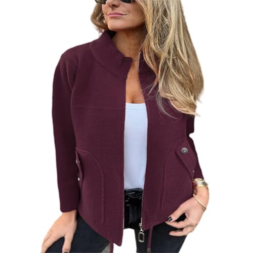 ZRYAZQ Kurzmantel Damen Übergang Elegant Jacke Damen Winter Dünne mit Reissverschluss Winterjacke Stehkragen Wintermantel Kurz mit Taschen Herbstjacke Mantel Einfarbig Jacken Casual Damenjacken von ZRYAZQ