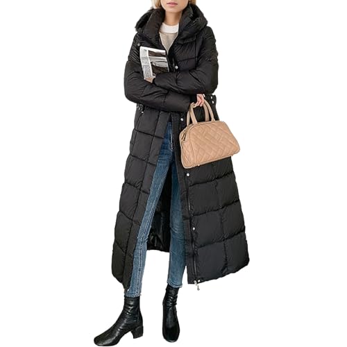 ZRYAZQ Langer Wintermantel Damen Warm Daunenmantel Damen Lang Leicht mit Kapuze Steppmantel Damen Winter Dicke Puffer Jacke Frauen Lange Elegant Rollkragen Daunenjacken mit Taschen Warme Mantel von ZRYAZQ