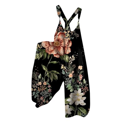 ZRYAZQ Latzhose Damen Lang Weites Bein Jumpsuit Damen Sommer Elegant Muster Locker Overall Sommer Blumen Jumpsuits Träger mit Schnallen Einteiler Ärmellos Floral Romper Frauen Weit Playsuit Casual von ZRYAZQ