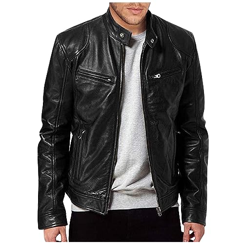 ZRYAZQ Lederjacke Herren Stylische Motorradjacke Herren Winterjacke Herren Herbstjacke Herren Freizeit Jacke Herren Leder übergangsjacke Herren Stehkragen Bomberjacke Herren Softshelljacke Herren von ZRYAZQ