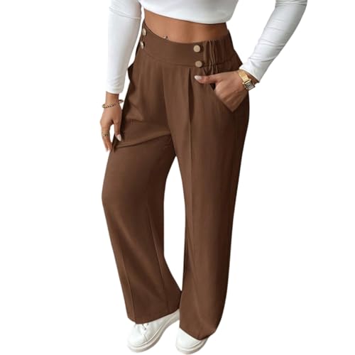 ZRYAZQ Leichte Sommerhose Damen High Waist Lang Hosen Damen Sommer Elegant Business Weites Bein Marlenehose Elastisch Bund Sommerhosen Leicht Und Luftig Palazzo Hose Frauen Sommer Mit Taschen von ZRYAZQ