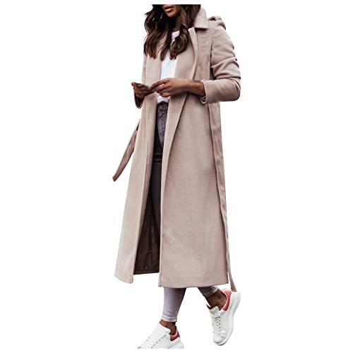 ZRYAZQ Mantel Damen Trenchcoat Lang Wollmantel Damen Winter Elegant Wintermantel Damen Warm mit Gürtel Übergangsjacke Damen Langer Damenmantel Reverskragen Einfarbig Wintercoat Casual Winterjacke von ZRYAZQ