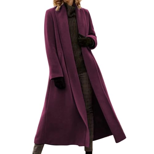 ZRYAZQ Mantel Damen Winter Lang Elegant Wollmantel Damen Winter Oversize Trenchcoat Einfarbig Lange Wintermantel Warm mit Taschen Winterjacke Revers Warme Wolljacke Übergangs Kuschelig Dufflecoat von ZRYAZQ