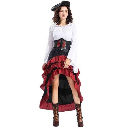 ZRYAZQ Mittelalter Kleid Damen Vintage Trompetenärmel Halloween Kostüm Damen Kleid Cosplay Steampunk Kleid Damen Vorne Kurz Hinten Lang Kleider Renaissance Gotisch Halloween Kostüm für Fasching von ZRYAZQ