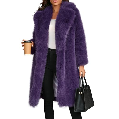 ZRYAZQ Pelzmantel Damen Lang Kunstpelz Flauschig Wintermantel Damen Warm Elegant Damenmantel Langer Mantel Winter Kunstfell Warme Winterjacke Damen Revers Fleecejacke Kuschelig Kunstpelz Pelzjacke von ZRYAZQ