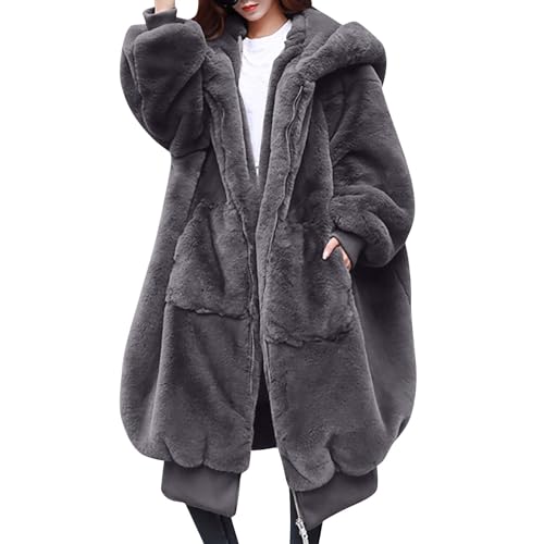 ZRYAZQ Pelzmantel Damen Lang Kunstpelz Mantel Damen mit Kapuze Warme Wollmantel Damen Winter Elegant Wintermantel Damen Warm Wolle Kunstfell Felljacke Flauschige mit Taschen Plüschjacke Fellmantel von ZRYAZQ