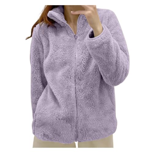 ZRYAZQ Plüschjacke Damen Winter Teddyfleece Jacke Damen mit Reissverschluss Fleecejacke Damen Ohne Kapuze Revers Teddyjacke Warme Einfarbig Winterjacke Frauen Warm Flauschig Wintermantel Fleece von ZRYAZQ
