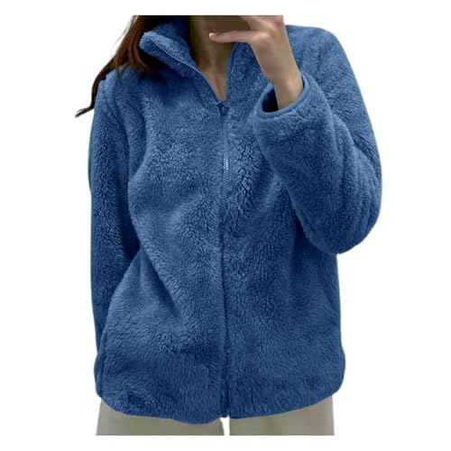 ZRYAZQ Plüschjacke Damen Winter Teddyfleece Jacke Damen mit Reissverschluss Fleecejacke Damen Ohne Kapuze Revers Teddyjacke Warme Einfarbig Winterjacke Frauen Warm Flauschig Wintermantel Fleece von ZRYAZQ