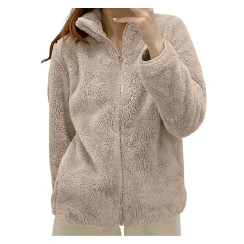 ZRYAZQ Plüschjacke Damen Winter Teddyfleece Jacke Damen mit Reissverschluss Fleecejacke Damen Ohne Kapuze Revers Teddyjacke Warme Einfarbig Winterjacke Frauen Warm Flauschig Wintermantel Fleece von ZRYAZQ